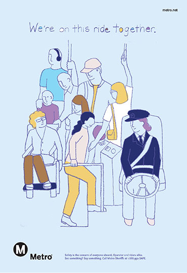 Illustration of riders on a bus.